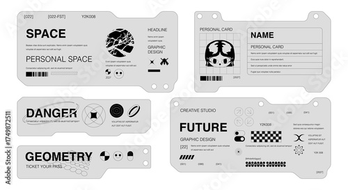 Futuristic technology frame for design. HUD frames in Ski-Fi style, GUI, FUI. Modern cyber user interface elements. Y2K characters, system notifications