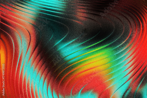 A dynamic and colorful abstract background with glossy, textured ripples creating a sense of fluid motion and futuristic energy
