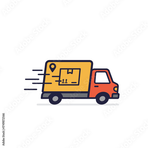 Fast delivery truck icon speeding with package and location pin logistics transportation vector on white background