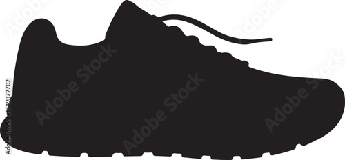 A black silhouette of a running shoe against a white background 