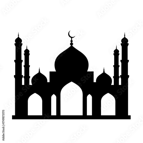 Iconic silhouette of a grand mosque architectural design emblem for islamic culture and faith vector on white background