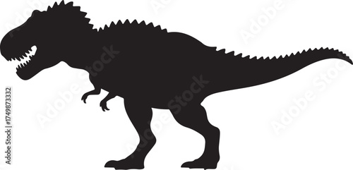 A black silhouette of a Tyrannosaurus Rex dinosaur against a white background.  