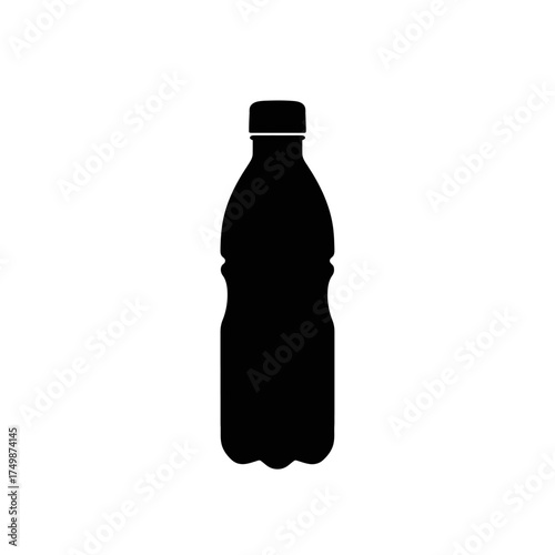 Silhouette of a sealed plastic beverage bottle with a cap centered and isolated vector on white background