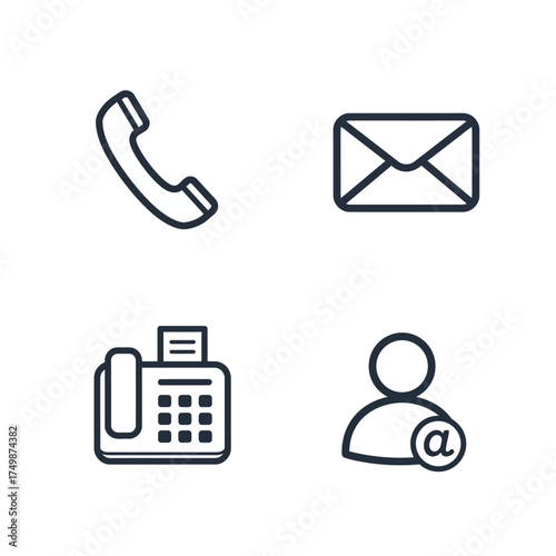 Set of four modern communication icons telephone envelope fax machine and user with email symbol vector on white background