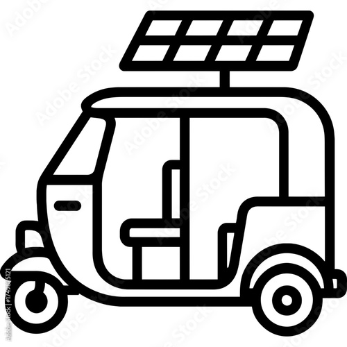 Solar rickshaw outline icon vector