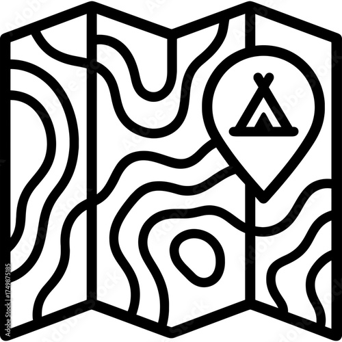 Camping map topographic outline icon vector