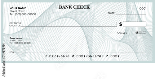  Printable Blank Bank Check Vector File with guilloche pattern
