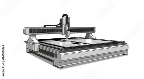 Industrial computer numerical control CNC router machine for precision cutting and engraving, isolated on a white background
