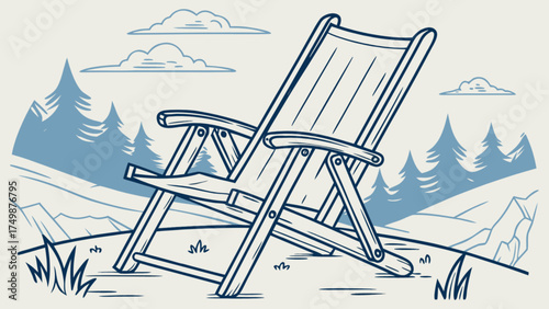 Illustration of a beach chair in nature landscape for summer vacation relaxation and outdoor recreation
