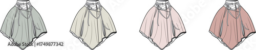 Four Stylish Ponchos with Hoods in Gradient Colors on White Background