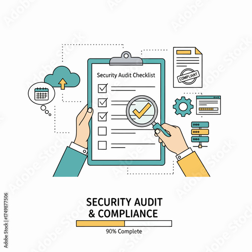 Cybersecurity audit checklist showing compliance, ensuring data protection and regulatory adherence, promoting secure systems and peace of mind in business operations