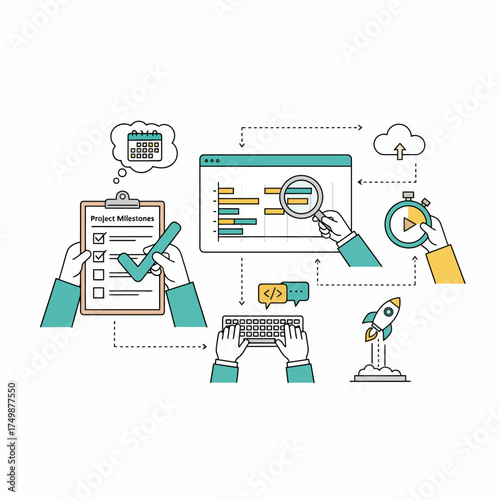 Streamline project management with visual milestones, coding, and efficient time tracking, representing a modern approach to achieving goals and business growth