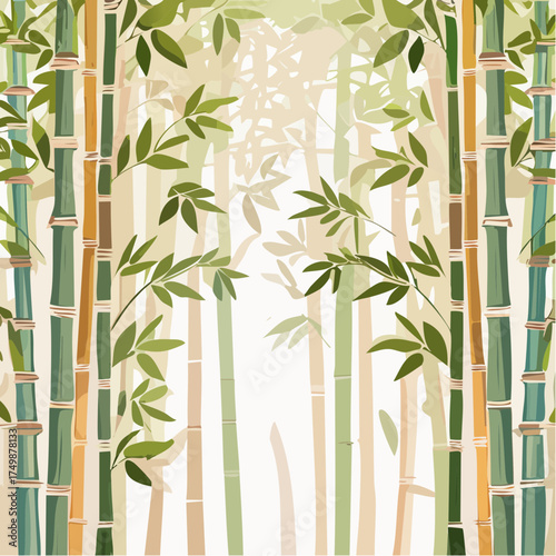 Bamboo forest illustration green and brown stems with leafy branches