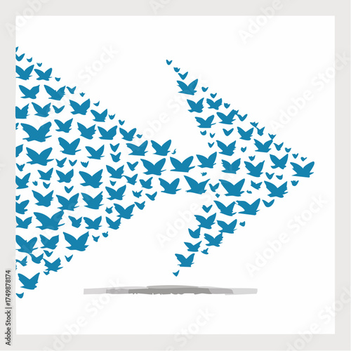 Blue bird arrow formation graphic design on a white backdrop