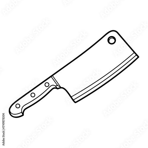 Black and white illustration of a meat cleaver with a hole at the top.