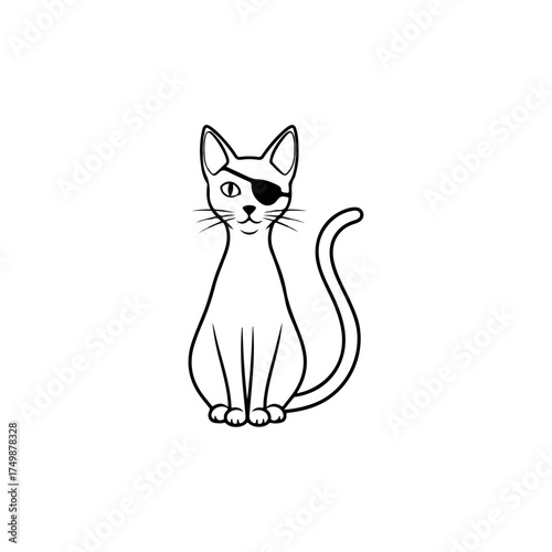 Illustration of a cat with an eye patch sitting upright.