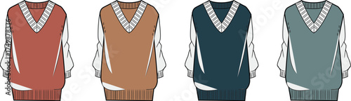 V-neck knitted sweater vests, showcasing a collection of four distinct color options