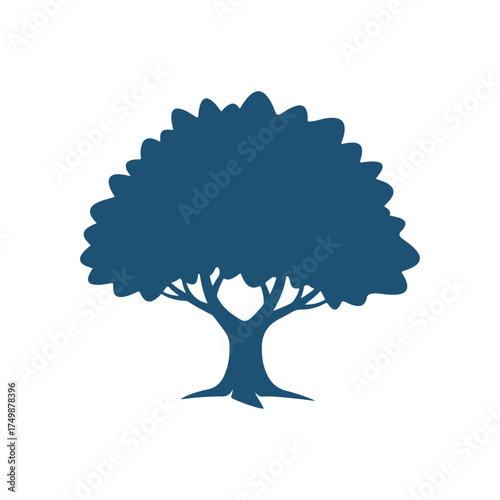 Silhouette of a tree with a full crown on a white background.