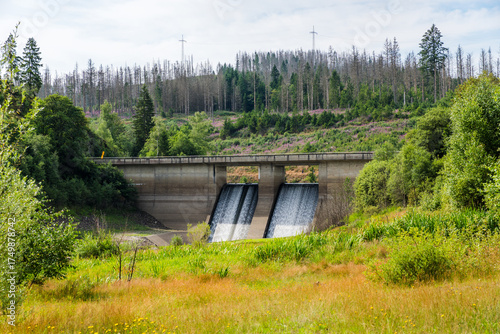 Overflowing Dam at Oker Reservoir in Summer, Harz Mountains