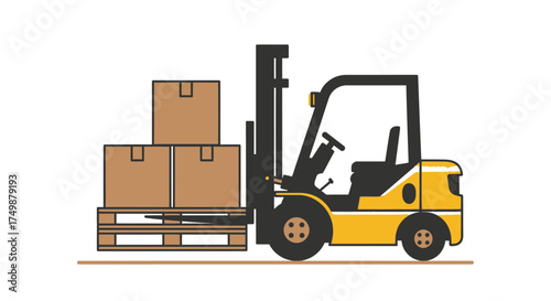 Industrial forklift truck carrying a pallet with cardboard boxes, representing logistics and distribution services in a warehouse setting