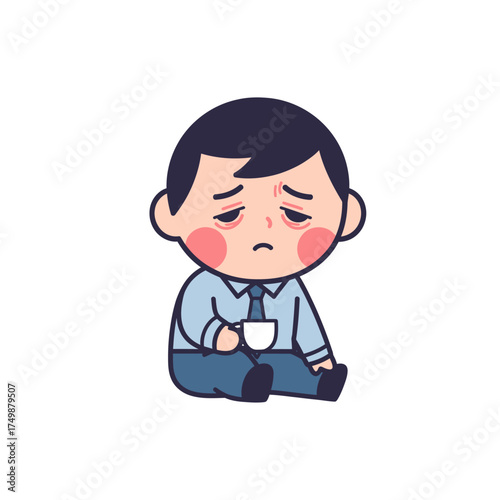 Sad Businessman Holding Coffee Cup Feeling Tired.