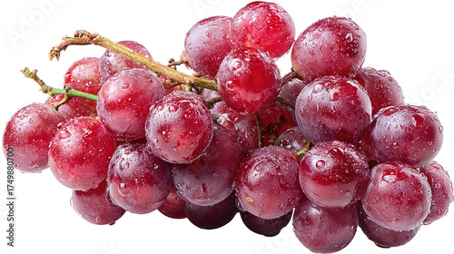 flying sliced red grape with leaves isolated on transparent white background, clipping path