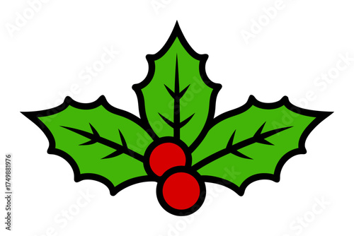 Minimalist Holly Berry Leaves Ornament Silhouette