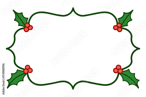 Vintage Christmas Holly Berry Frame Vector Outline