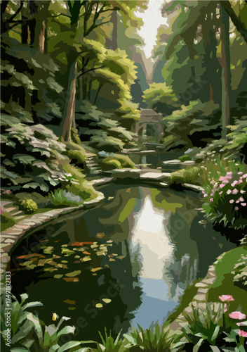 Small forest waterfall among green moss