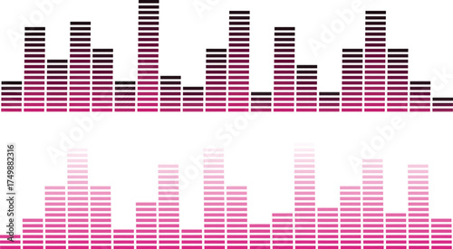 Pink gradient sound equalizer bars on white background in modern audio wave design. Futuristic digital music visualization perfect for DJ, dance, and sound projects. Vibrant rhythm vector illustration