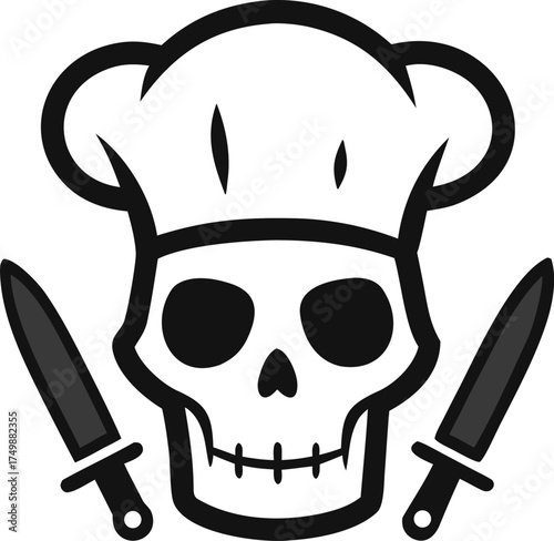 Chef Skull Logo with Crossed Knives Illustration