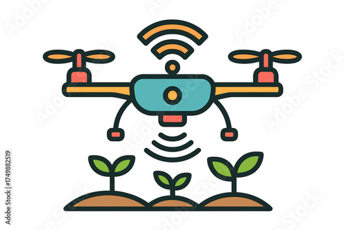 Drone monitoring plants with wireless signals in agricultural field smart farming drone