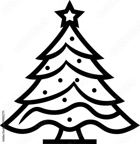 Stylish Christmas Tree Outline Icon Doodle Vector