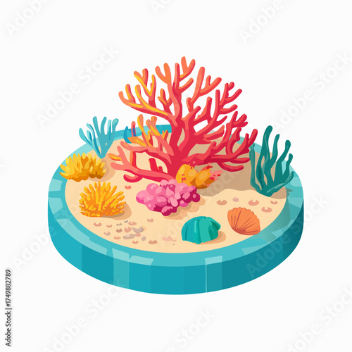 Colorful coral reef illustration on white background for design use