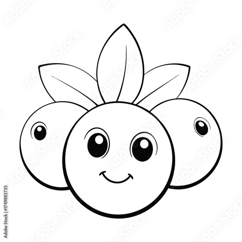 A delightful blueberries coloring page featuring plump berries on leafy stems, perfect for adding vibrant blues and greens with fun, creative coloring.
