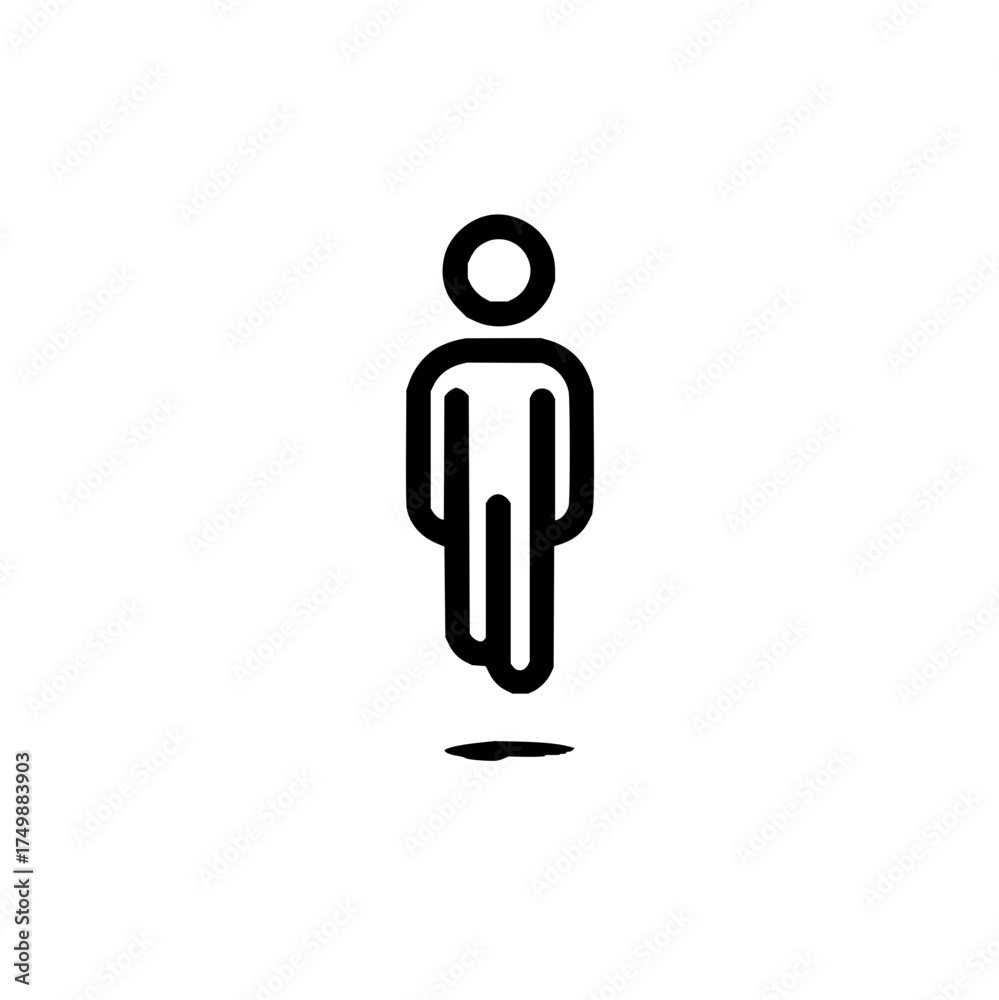 Obraz premium Stylized icon of a person with a circular head and rectangular body standing above a shadow outline