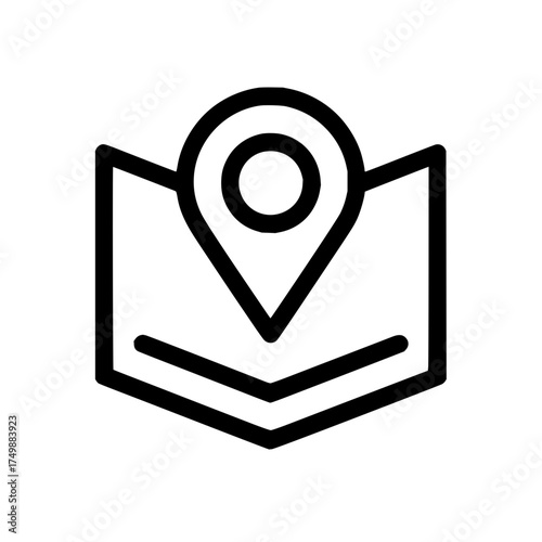 Outline icon displaying a map with a location pin indicating a specific point on the depicted geographical area