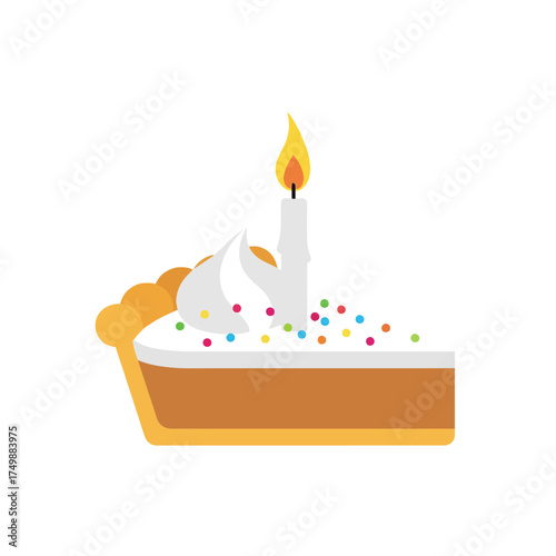 Slice of Birthday Pie with Candle and Sprinkles.