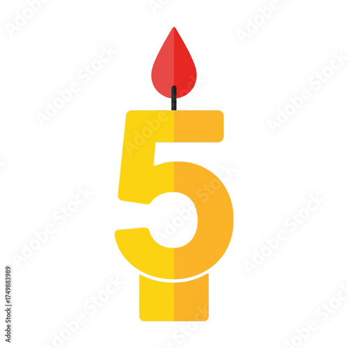 Number Five Candle - Celebrating a Fifth Birthday or Anniversary.