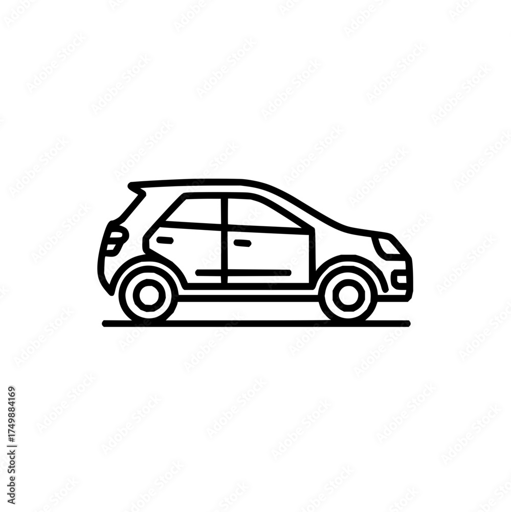Fototapeta premium Line drawing of a compact car with visible wheels and side windows on a white background image view