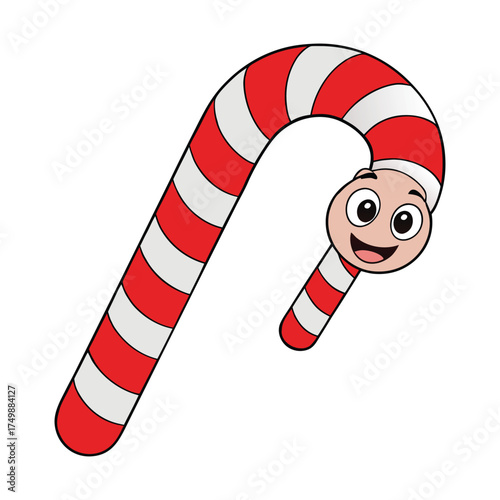 A festive red-and-white striped candy cane, sweet and minty, curling at the top, perfect for holiday treats, decorations, and spreading cheerful Christmas joy.
