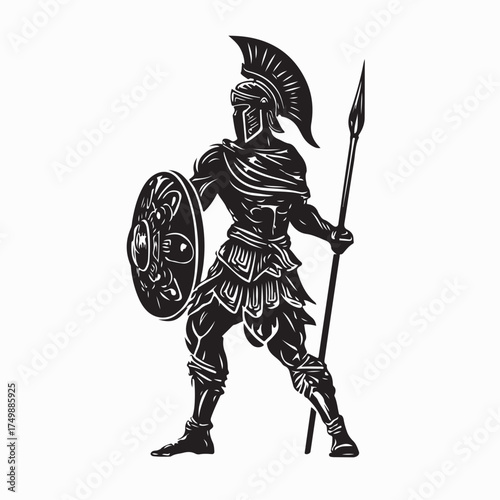 Historical Akkadian Fighter with Weapon Silhouette Vector