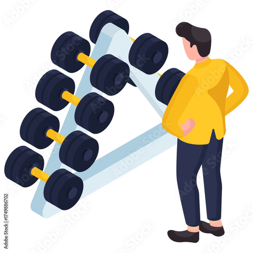 A trendy vector design of dumbbells on rack 