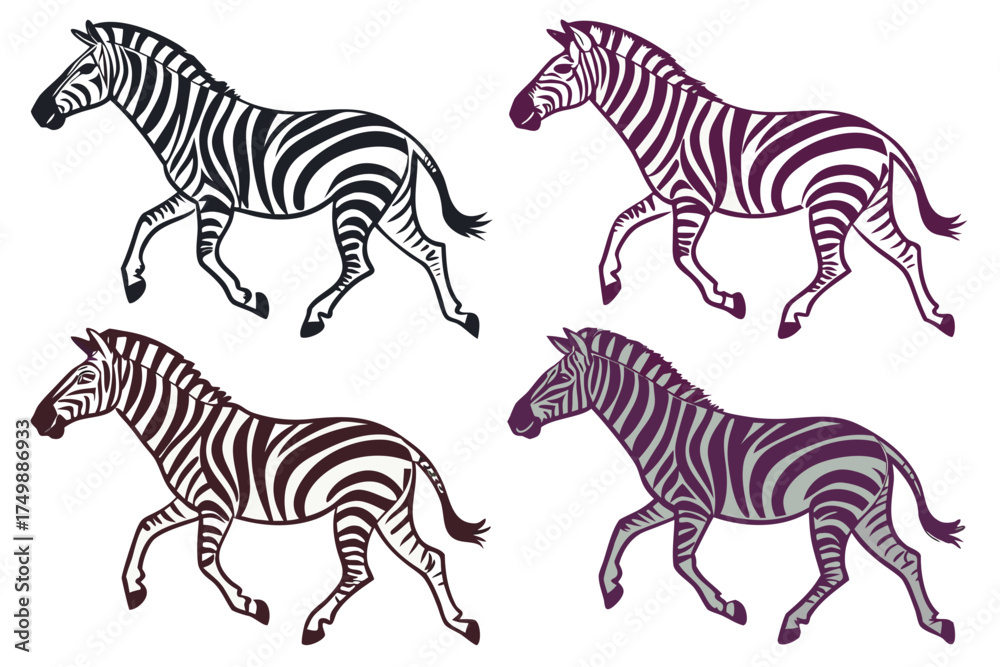 Obraz premium set of Zebra herd running silhouette illustration isolated 