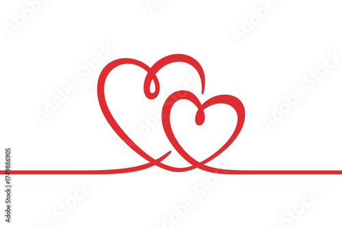 Two intertwined red heart shapes drawn with a single continuous line on white background