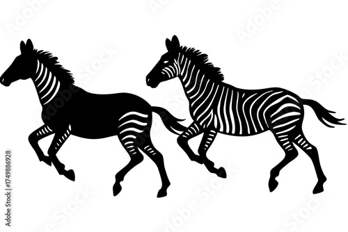 Zebra herd running silhouette illustration 