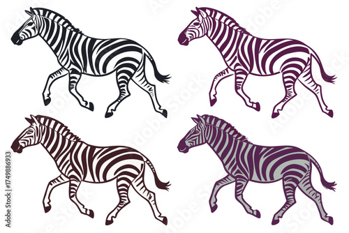 set of Zebra herd running silhouette illustration isolated 