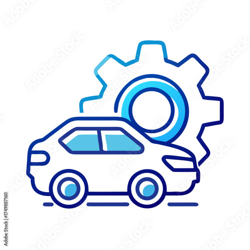Car icon with gear symbolizing automotive repair concept  