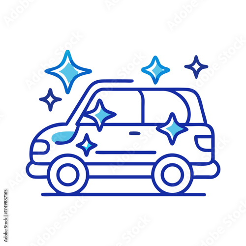 Clean car illustration with shiny details in blue colors concept of icon  