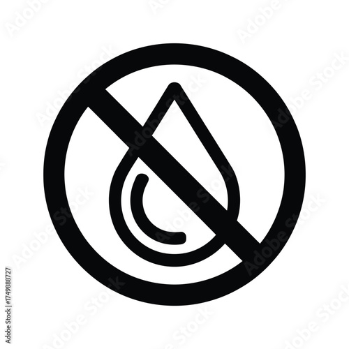 Water drop symbol prohibited sign isolated on white background vector illustration